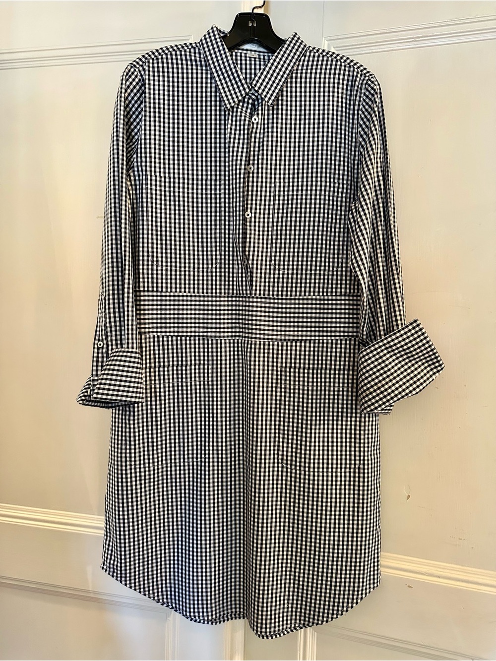 Black & White Gingham Midi Shirt Dress